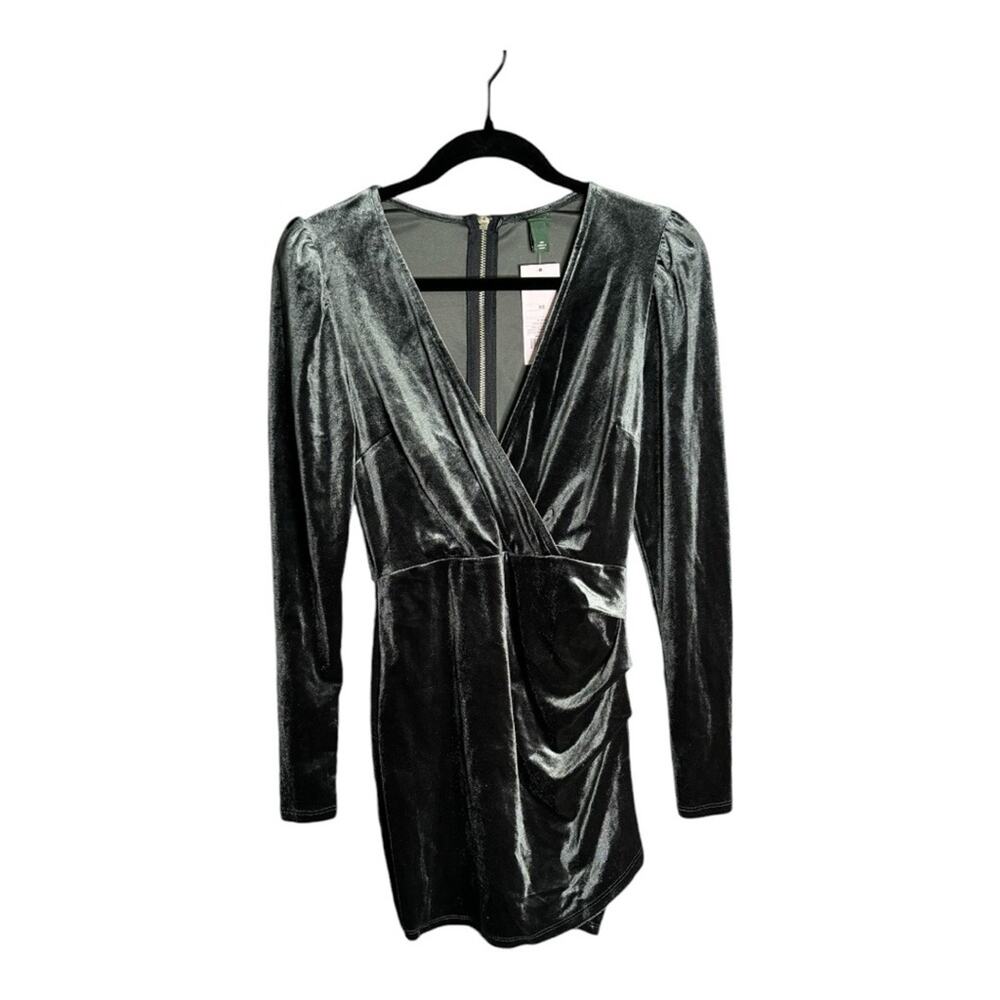 Wild Fable Light Green Velvet Wrap Dress With Ruching & Exposed Zipper XS